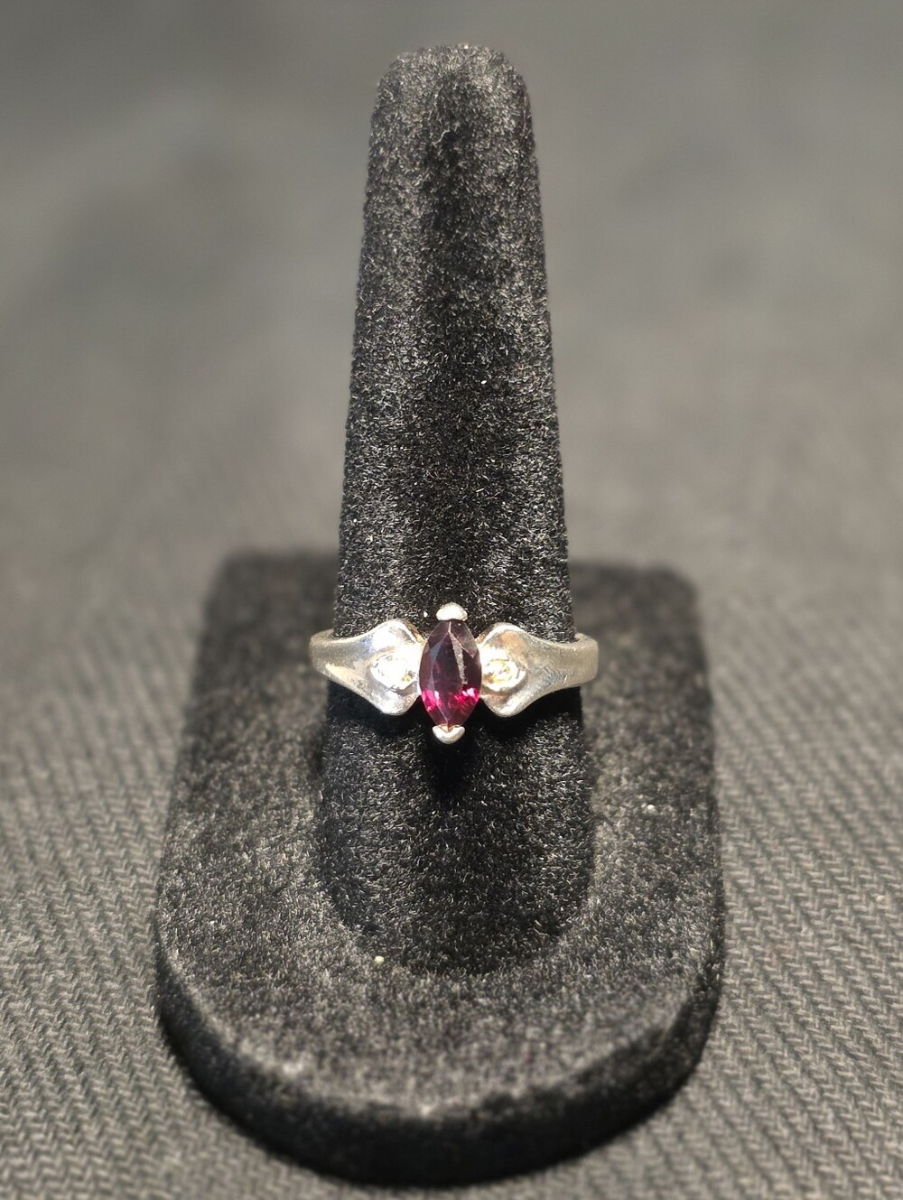 Elegant Silver Ring with Deep Red Garnet Marquise Stone